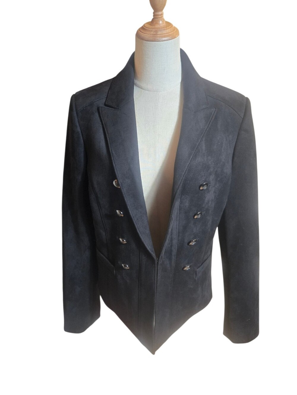 Tahari Black Faux Suede Cadet Band Jacket